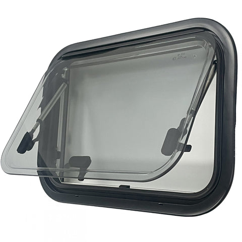 Top Hinged Round Edged Cassette Camper Window with Black out Blinds and Fly Net Screens