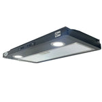 12v Camper Exhaust Cooker Hood with 2x downlights. Black Stainless steel